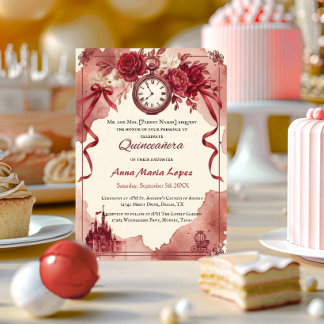 Watercolor red Cinderella theme quinceanera Acrylic Invitations