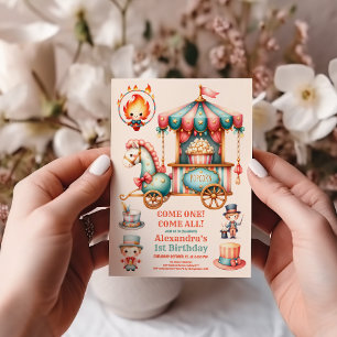 Watercolor Red Circus Carnival Baby 1st Birthday Invitation