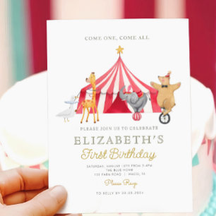 Watercolor Red Circus Carnival Baby Birthday Invitation
