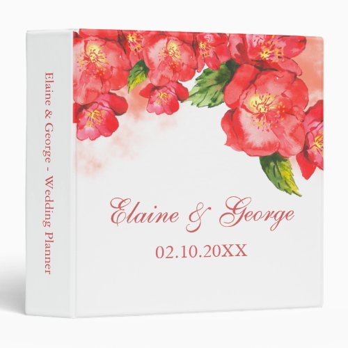 Watercolor Red Coral Floral Wedding Planner 3 Ring Binder