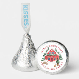 Watercolor Red Cottage Winter Rabbit Christmas Hershey®'s Kisses®