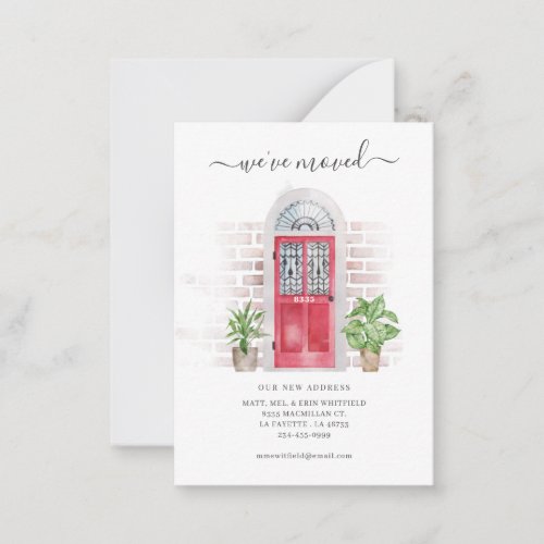 Watercolor Red Door Weve Moved Moving Note Card