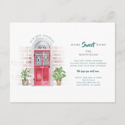 Watercolor Red Door Weve Moved New Address Moving Announcement Postcard