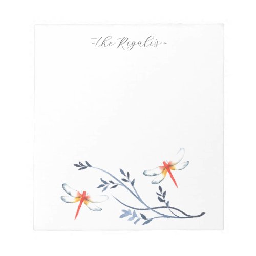 Watercolor Red Dragonfly Personalized Stationery Notepad