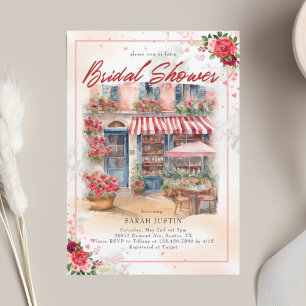 Watercolor Red Floral Cafe Bridal Shower Invitation