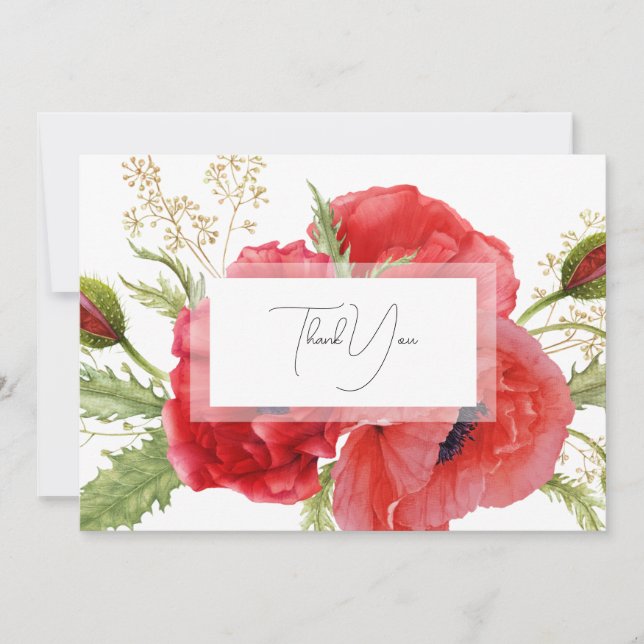  Watercolor Red Floral Custom Thank You  Card (Front)