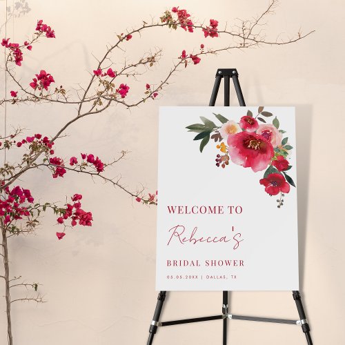 Watercolor Red Floral Script Bridal Shower Welcome Foam Board