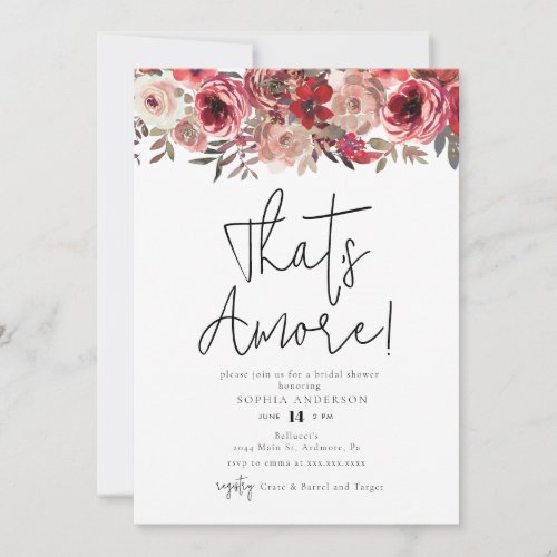 Watercolor Red Floral Thats Amore Bridal Shower  Invitation