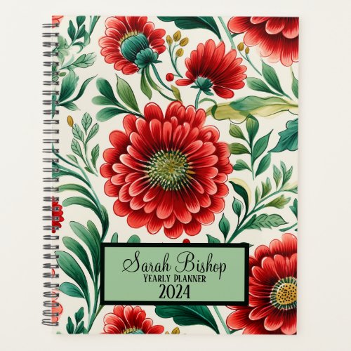 Watercolor Red Floral Yearly Planner Hardcover