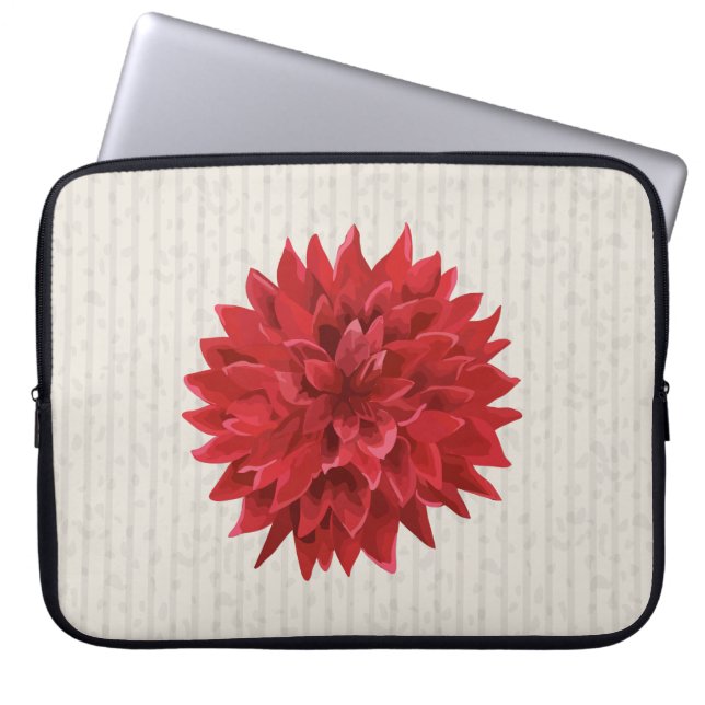 Watercolor Red Flower Beige stripes Background Laptop Sleeve (Front)