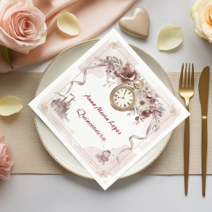 Watercolor red flower Cinderella theme quinceanera Napkins
