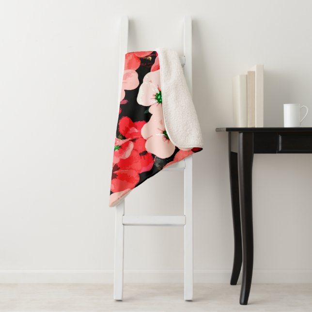 Watercolor Red Flower Sherpa Blanket (In Situ)
