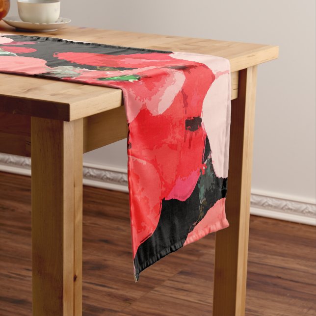 Watercolor Red Flower Short Table Runner (In Situ)