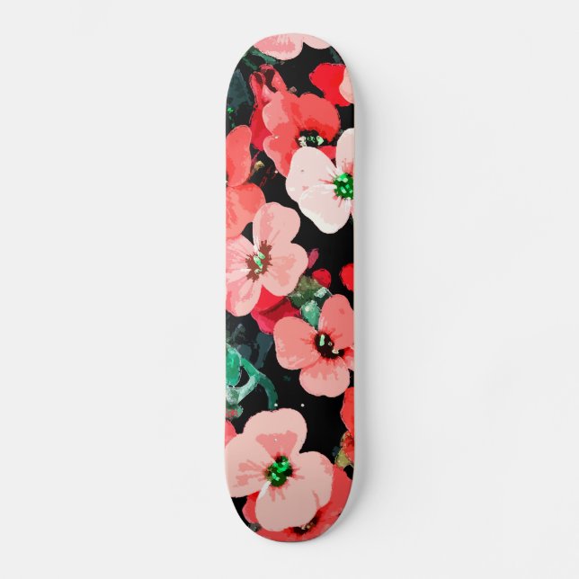 Watercolor Red Flower Skateboard (Front)