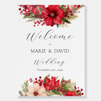 Watercolor Red flower Wedding Welcome Foam Board