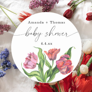 Watercolor red flowers Baby Shower Classic Round Sticker
