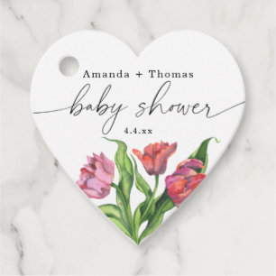 Watercolor red flowers Baby Shower Favor Tags