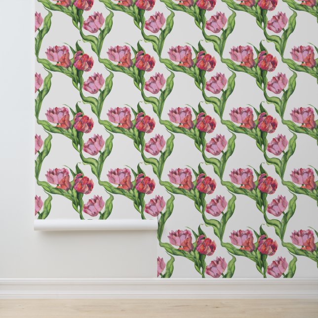 Watercolor red flowers pattern wallpaper  (Application)