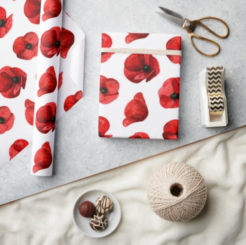 Watercolor red flowers Poppy floral pattern Wrapping Paper