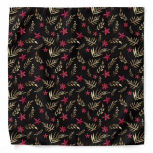 Watercolor red flowers tropical exotic golden palm bandana