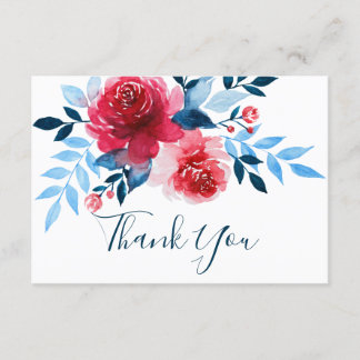 Watercolor Red Flowers Wedding Thank You Card
