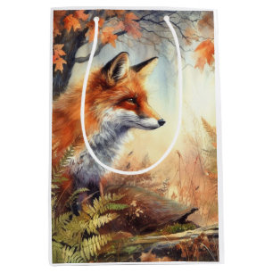 Watercolor Red Fox Fall Autumn Color Nature Medium Gift Bag