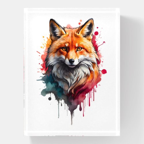 Watercolor Red Fox Splatter Portrait Ink Splash Pa Paperweight