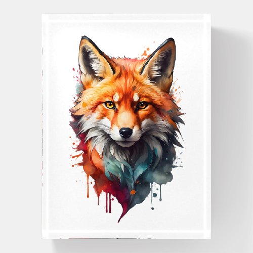 Watercolor Red Fox Splatter Portrait Ink Splash Paperweight