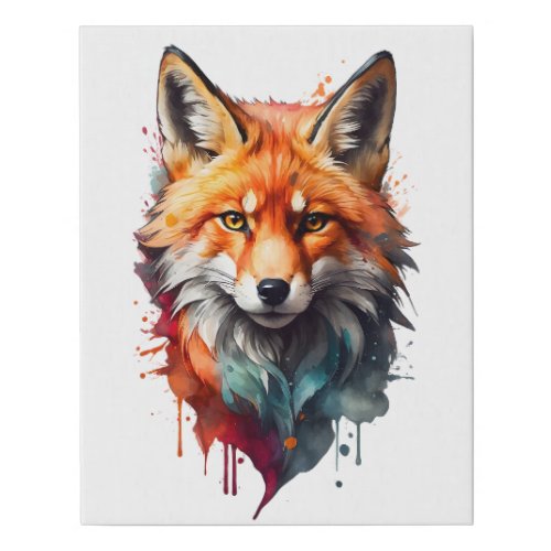 Watercolor Red Fox Splatter Portrait Splash Ink  Faux Canvas Print