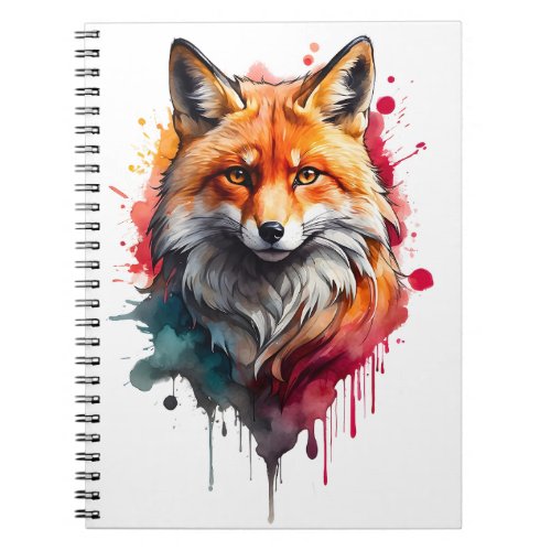 Watercolor Red Fox Splatter Portrait Splash Ink  Notebook