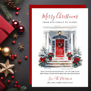 Watercolor Red Front Door Merry Christmas Holiday Card