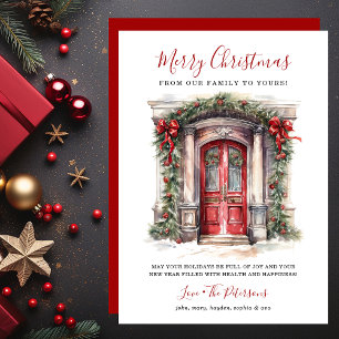 Watercolor Red Front Door Merry Christmas Holiday Card