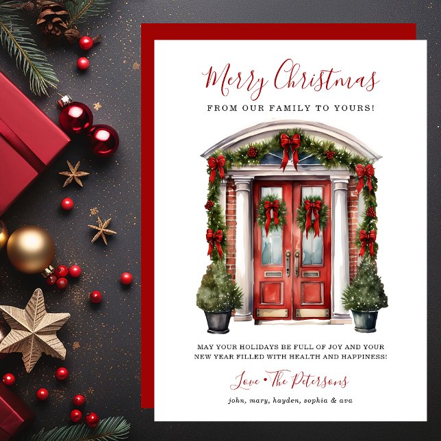 Watercolor Red Front Door Merry Christmas Holiday Card (Creator Uploaded)
