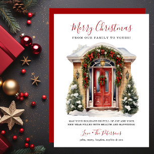 Watercolor Red Front Door Merry Christmas Holiday Card