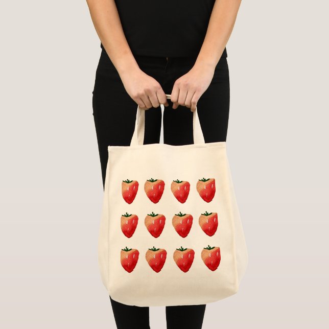 Watercolor red fruit strawberry cute tote bag (Front (Product))