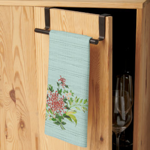 Watercolor Red Gerbera Daisy w/ Greenery Kitchen Towel