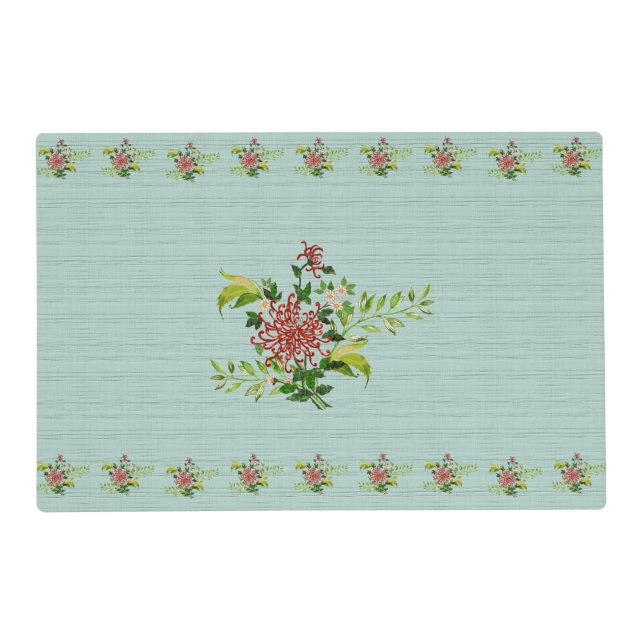 Watercolor Red Gerbera Daisy w/ Greenery Placemat (Front)