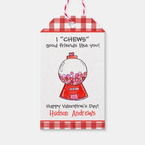 Watercolor Red Gingham Gumballs Valentines Gift Tags