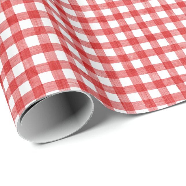 Watercolor Red Gingham Wrapping Paper (Roll Corner)