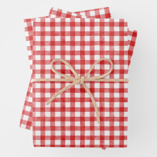 Watercolor Red Gingham Wrapping Paper Sheets