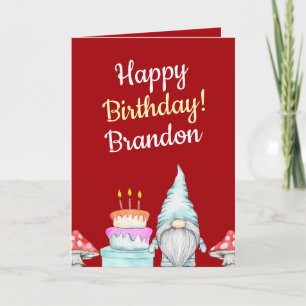 Watercolor Red Gnome Mushroom Birthday Card