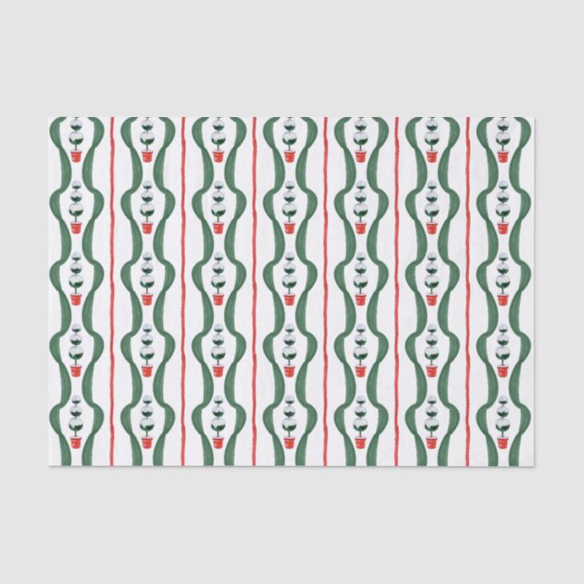 Watercolor Red & Green Christmas Topiary Tissue Paper (Front)
