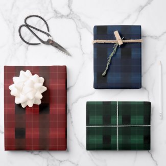 Watercolor Red, Green & Navy Wrapping Paper Sheets