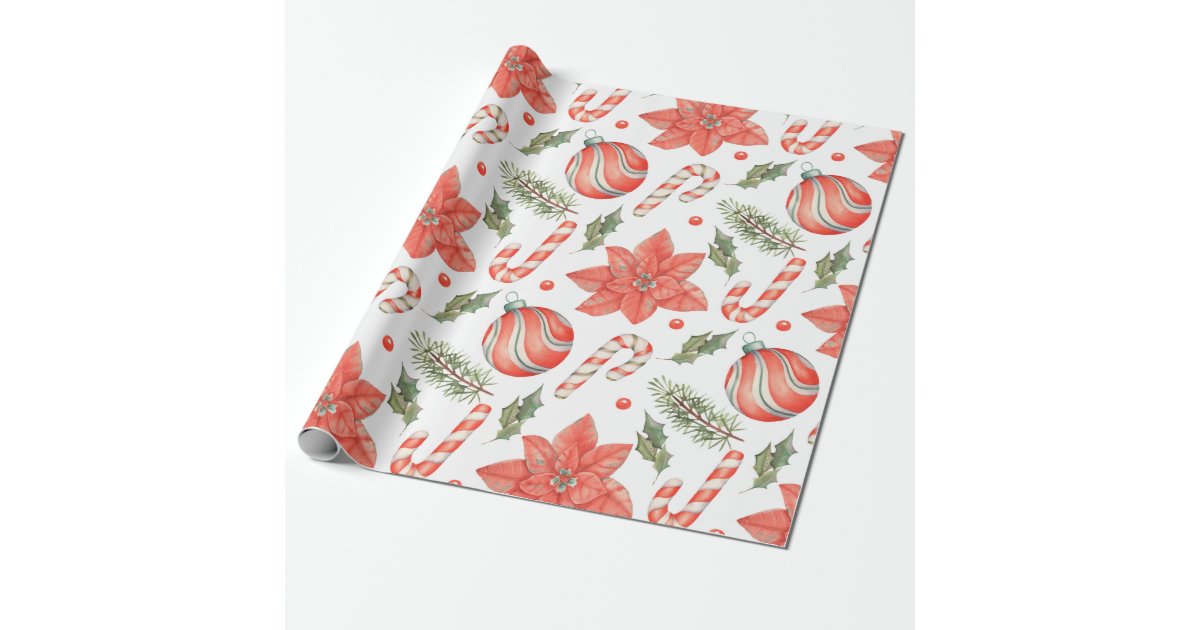 Poinsettia Red Hand-Drawn Holiday Wrapping Paper, Zazzle
