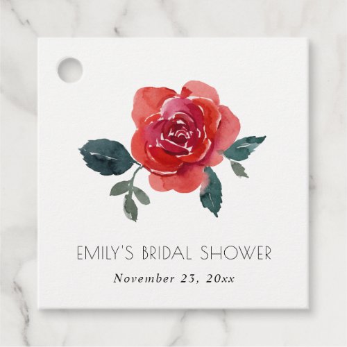 WATERCOLOR RED GREEN ROSE FLORAL BRIDAL SHOWER FAVOR TAGS