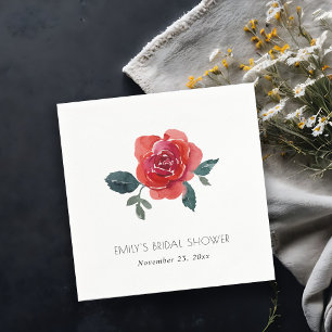WATERCOLOR RED GREEN ROSE FLORAL BRIDAL SHOWER NAPKINS