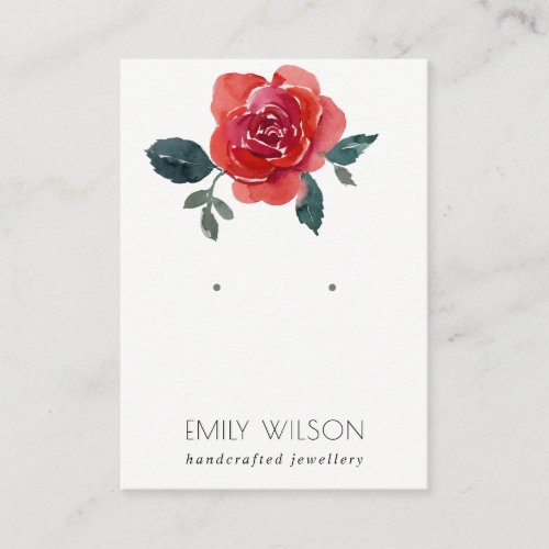 WATERCOLOR RED GREEN ROSE FLORAL EARRING DISPLAY BUSINESS CARD