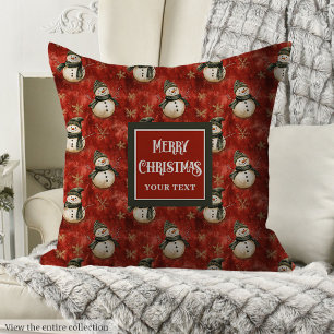Watercolor red green snowman festive throw pillow