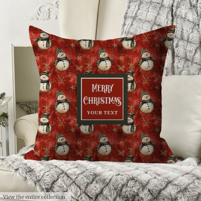 Watercolor red green snowman festive throw pillow (Watercolor red green snowman festive throw pillow)