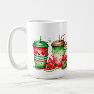 WATERCOLOR RED GREEN WHITE WATERMELON BEVERAGES COFFEE MUG